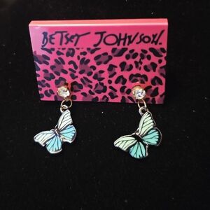 Betsey Johnson Blue and Green Butterfly Earrings